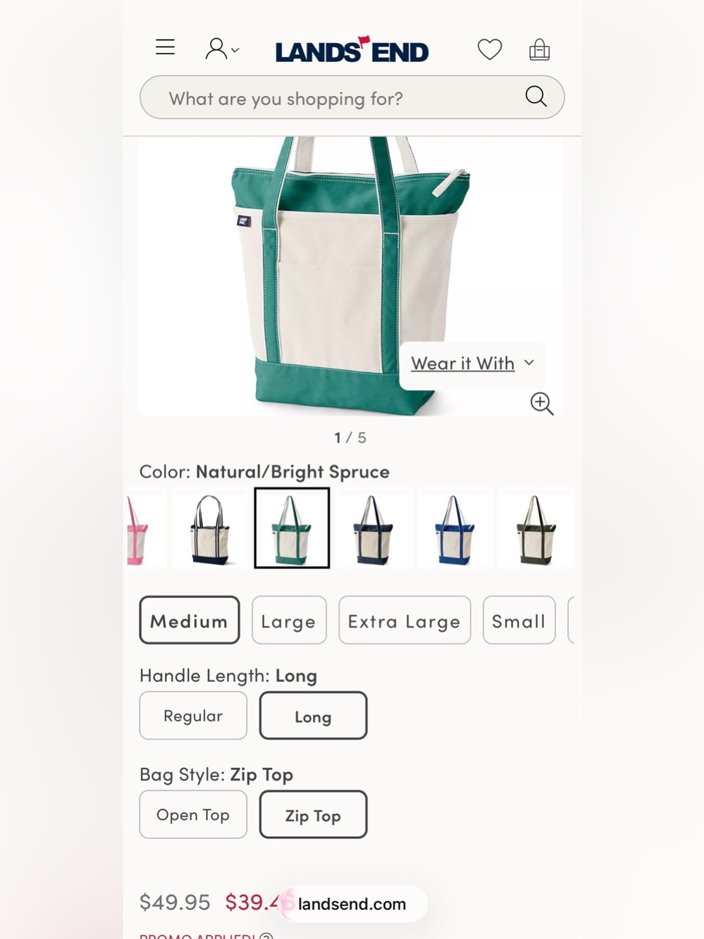 Lands End Canvas Zip Top Tote Bag Long Handle Purple Medium New Pockets Travel - Picture 10 of 10